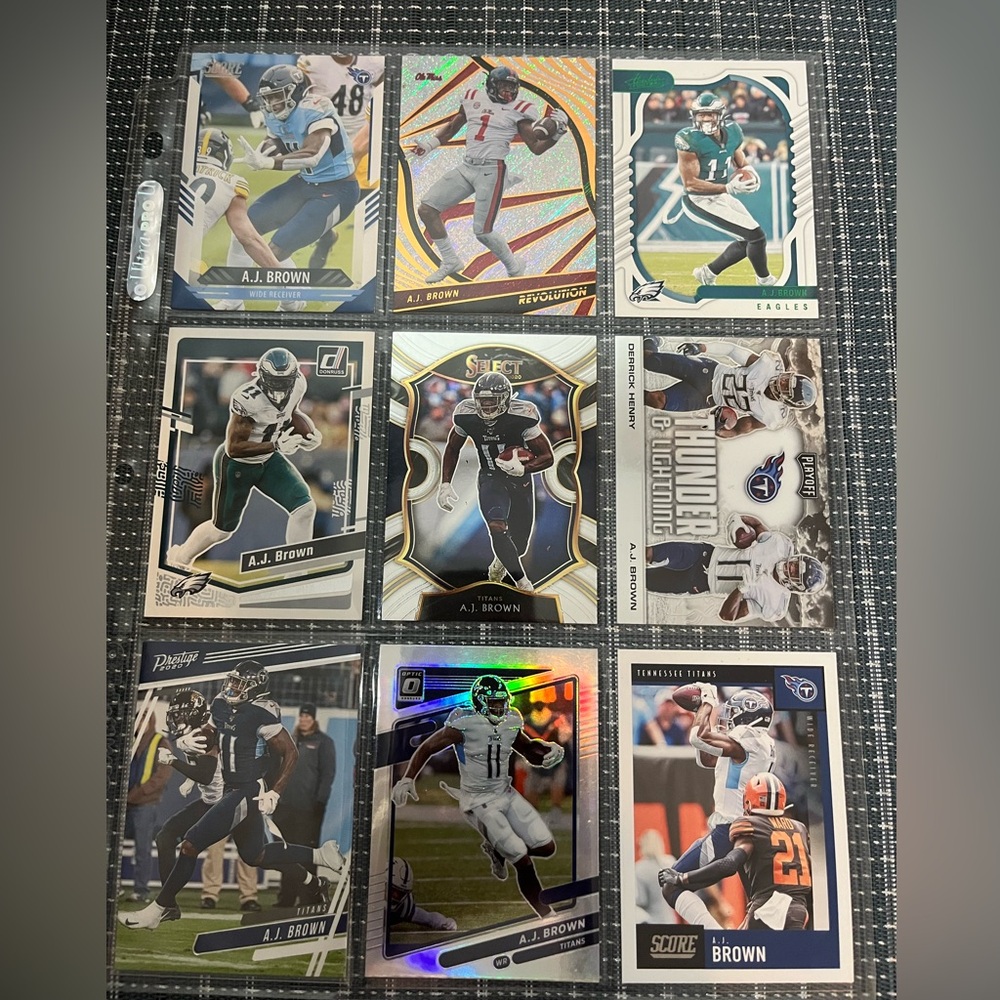🏈 A.J. Brown Titans/Eagles NFL Football Sports Traded Card Collection - 9 Cards